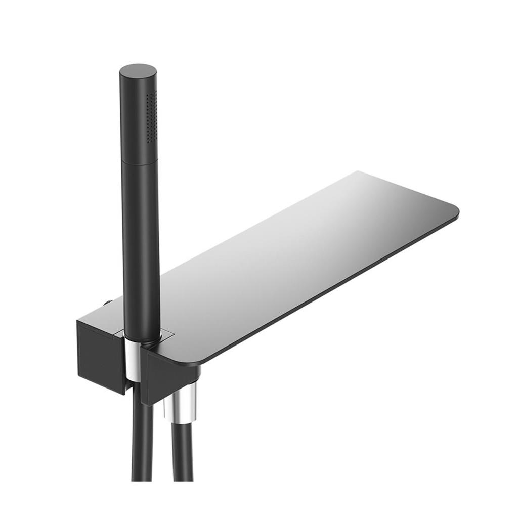Shower Shelf with Shower Handset, Hose & Outlet Elbow - Matt Smooth Black