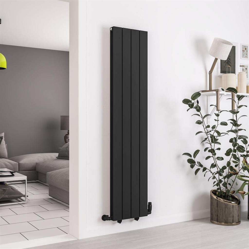 Queenswood 1800 x 388 Aluminium Radiator Matt Black