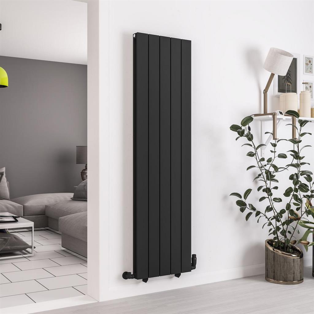 Queenswood 1800 x 485 Aluminium Radiator Matt Black