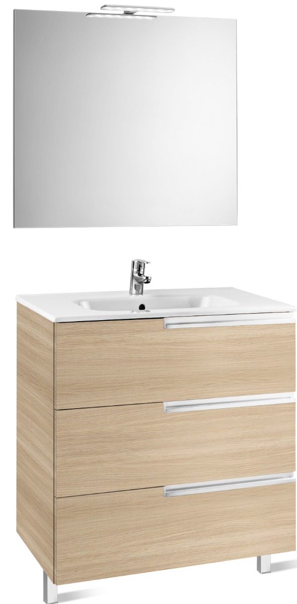 Pack Family (base unit, basin, mirror and LED spotlight) TEXTURED OAK