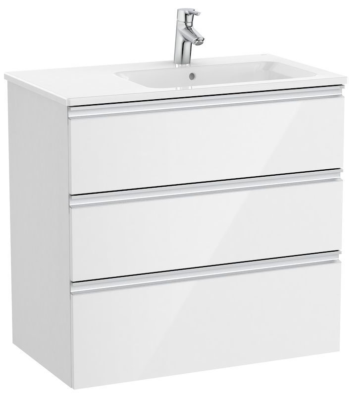 Unik (base unit with three drawers and right hand basin)-GLOSS WHITE