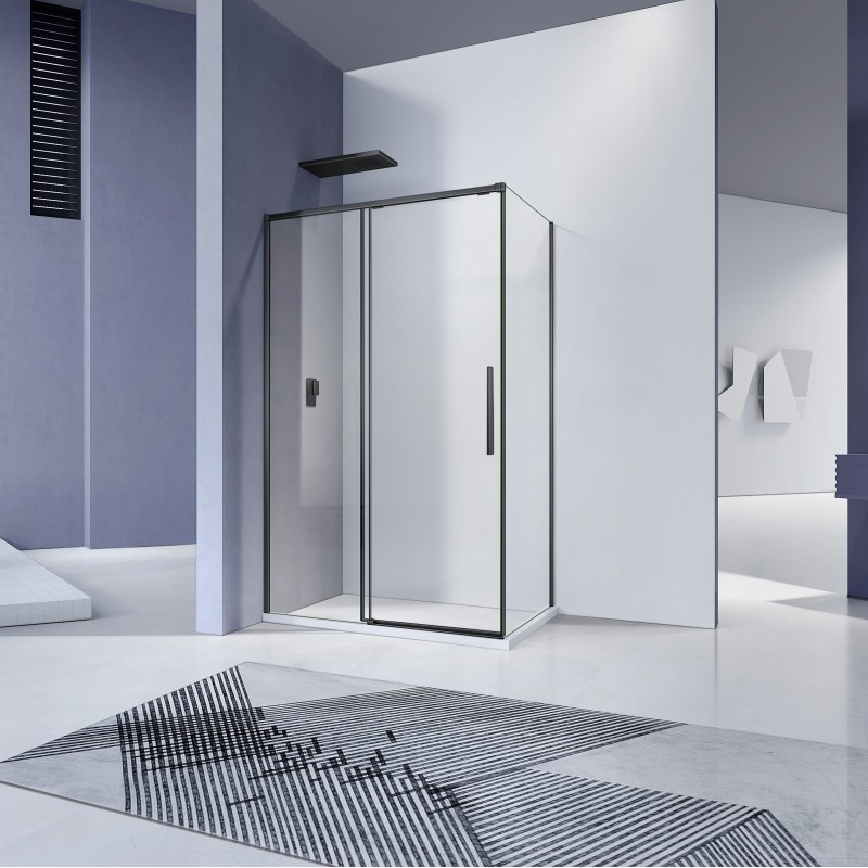 Frameless, 8mm side panel, solid metal profiles, toughened safety glass, 1900mm (8SP90-MB)
