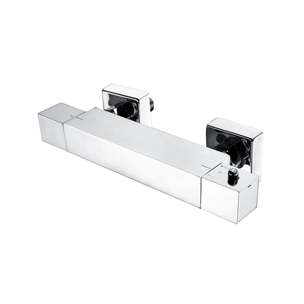 Square Thermostatic Bar Shower Valve with Bottom Outlet - Chrome