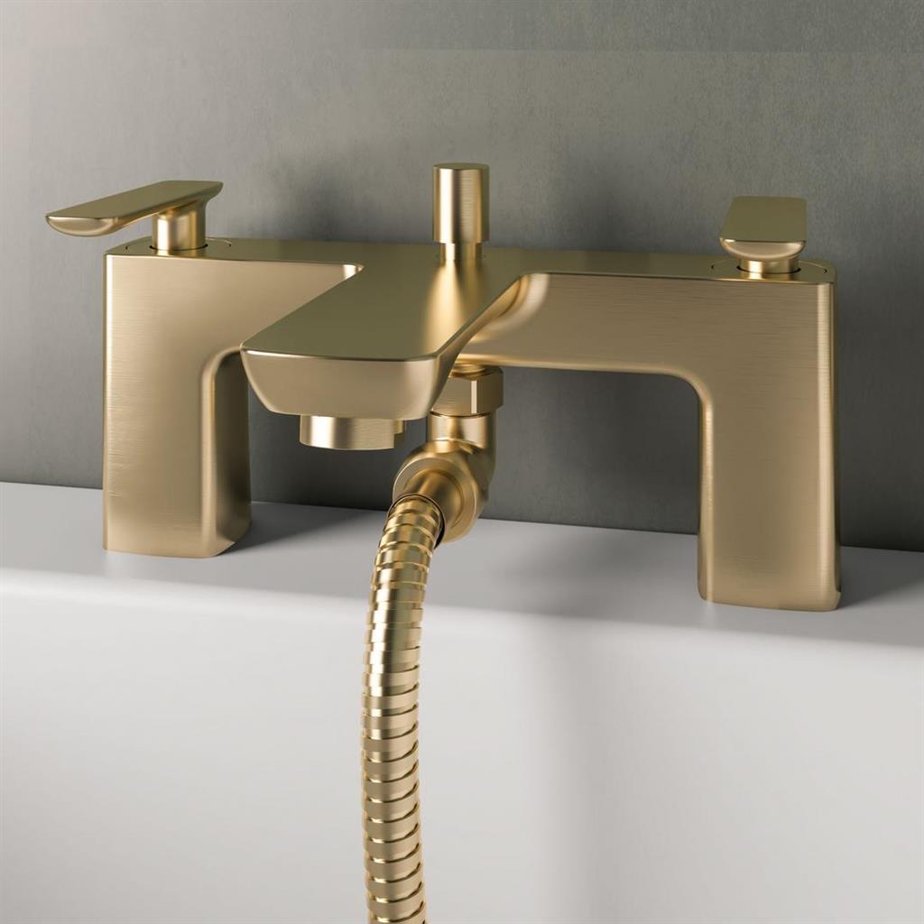 Helston Bath Shower Mixer Tap (BSM) with Handset in Brushed Brass