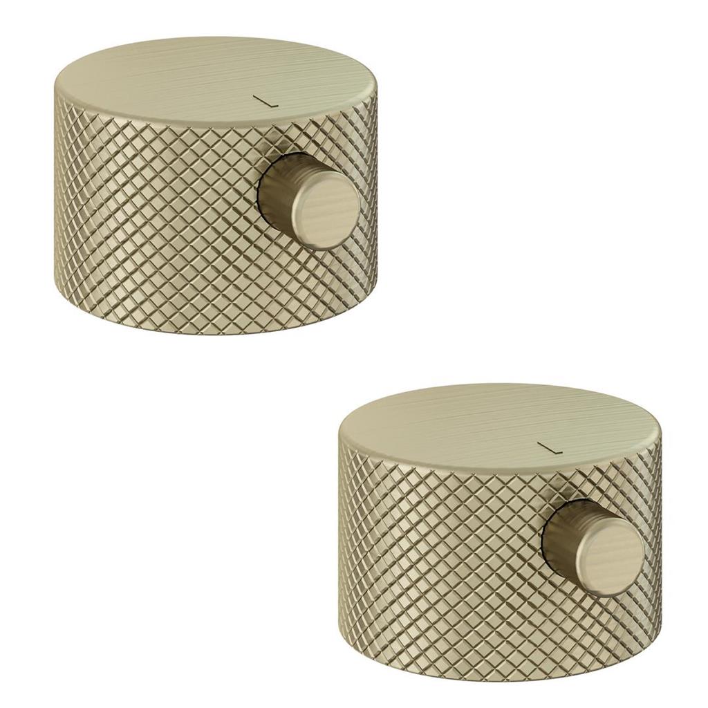 (Pair) Meriden Full Knurling Tap Handles for Wall Mounted 3 Tap Hole Basin / Bath Mixer Taps Brushed Brass