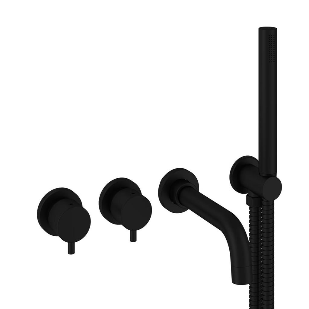 Meriden Wall Mounted 4-hole Thermostatic Bath Shower Mixer Set matt black