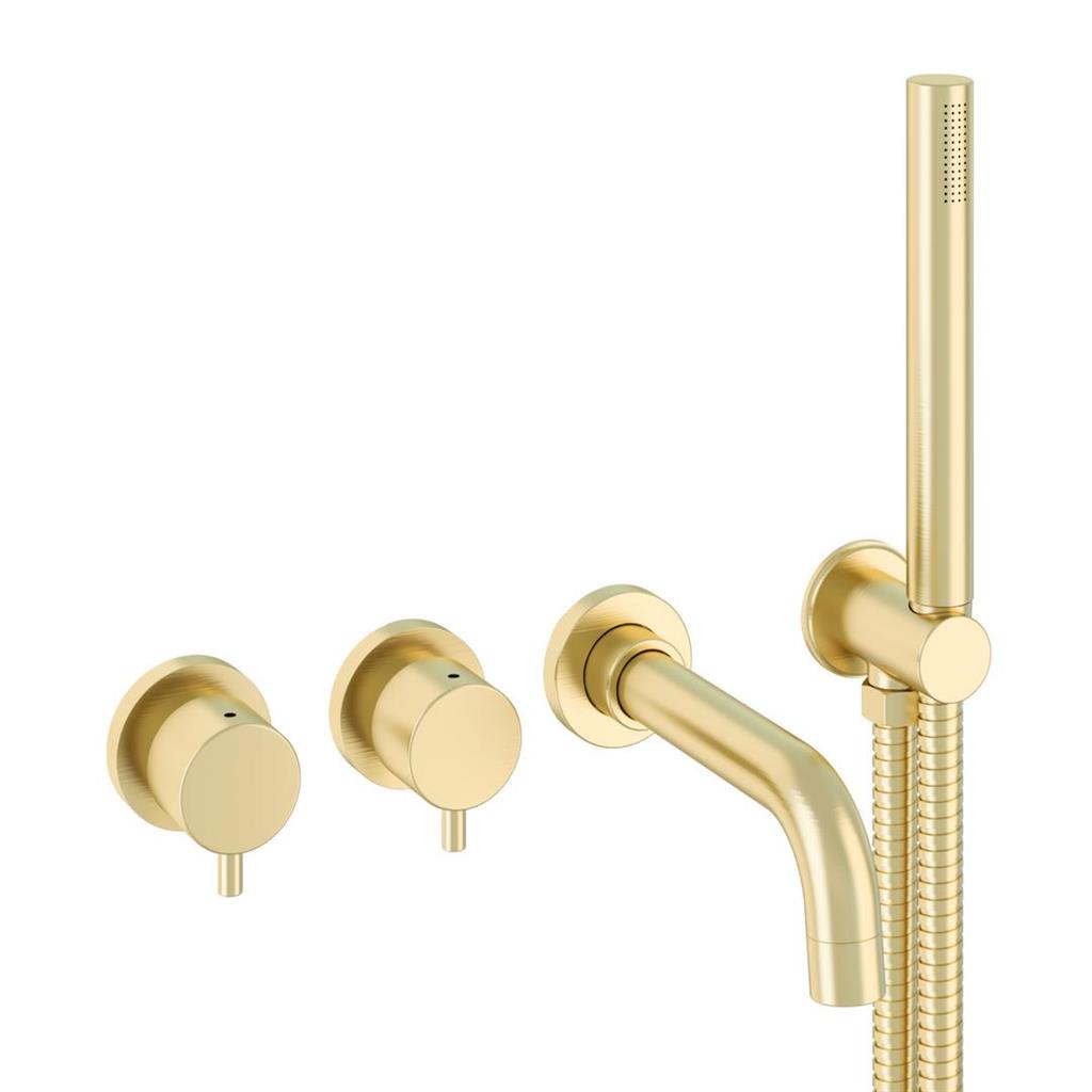 Meriden Wall Mounted 4-hole Thermostatic Bath Shower Mixer Set Brushed Brass