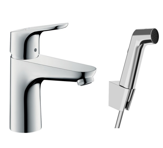 Focus Single lever basin mixer 100 with bidet spray and shower hose 160 cm