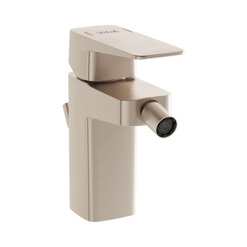 Root Square Bidet Mixer Brushed Nickel, Bidet mixer with pop-up, square