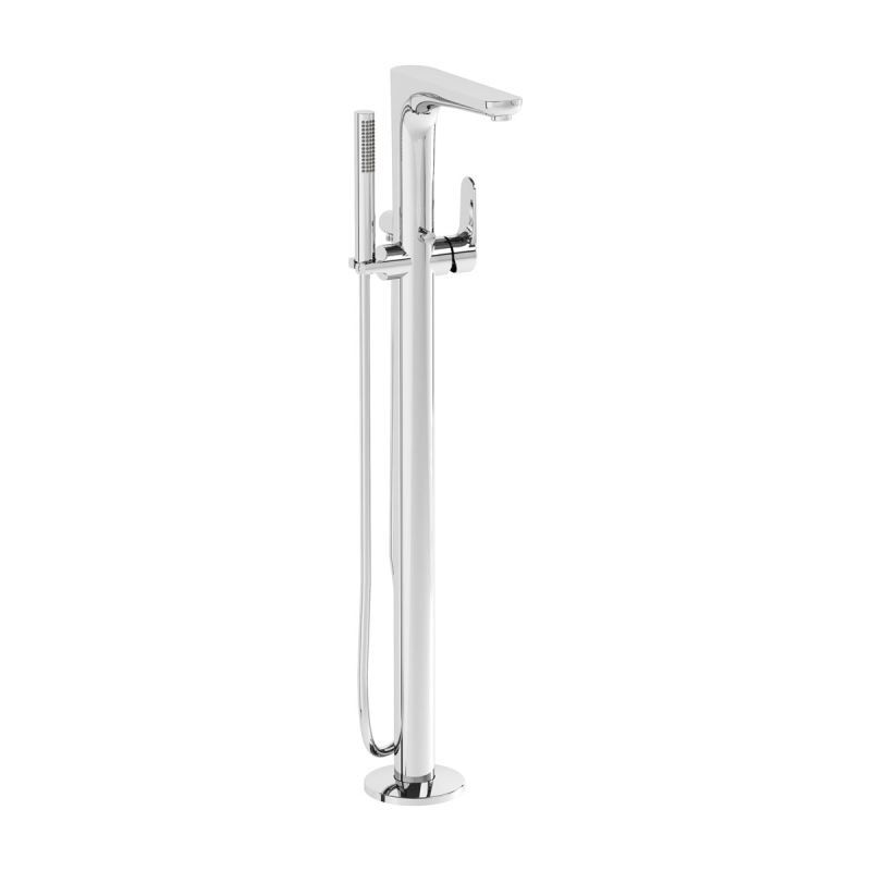Root Bath Floor Standing Bath Mixer Chrome, Floor-standing bath mixer, with hand shower, round