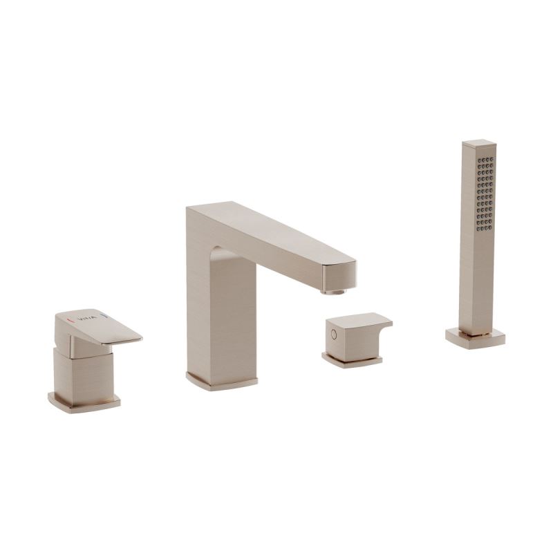 Root Square Bath Mixer Brushed Nickel, Deck-mounted bath mixer, with hand shower, 4TH, square
