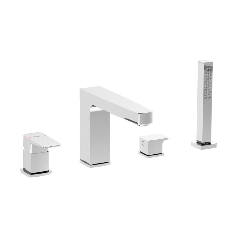 Root Square Bath Mixer Chrome, Brushed Nickel, Deck-mounted bath mixer, with hand shower, 4TH, square