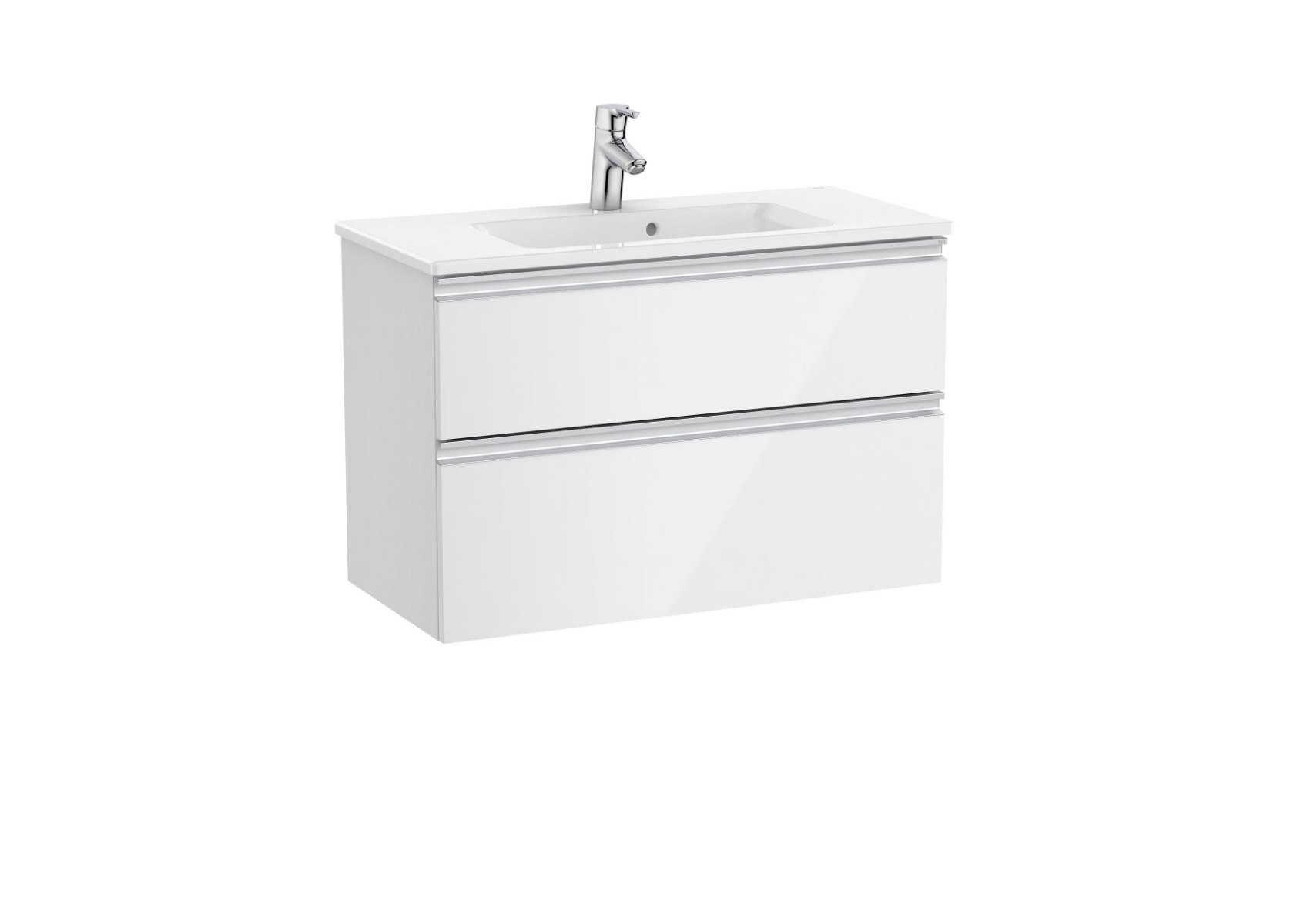 The Gap Compact 800mm vanity unit with 3 drawers and basin - Glossy White