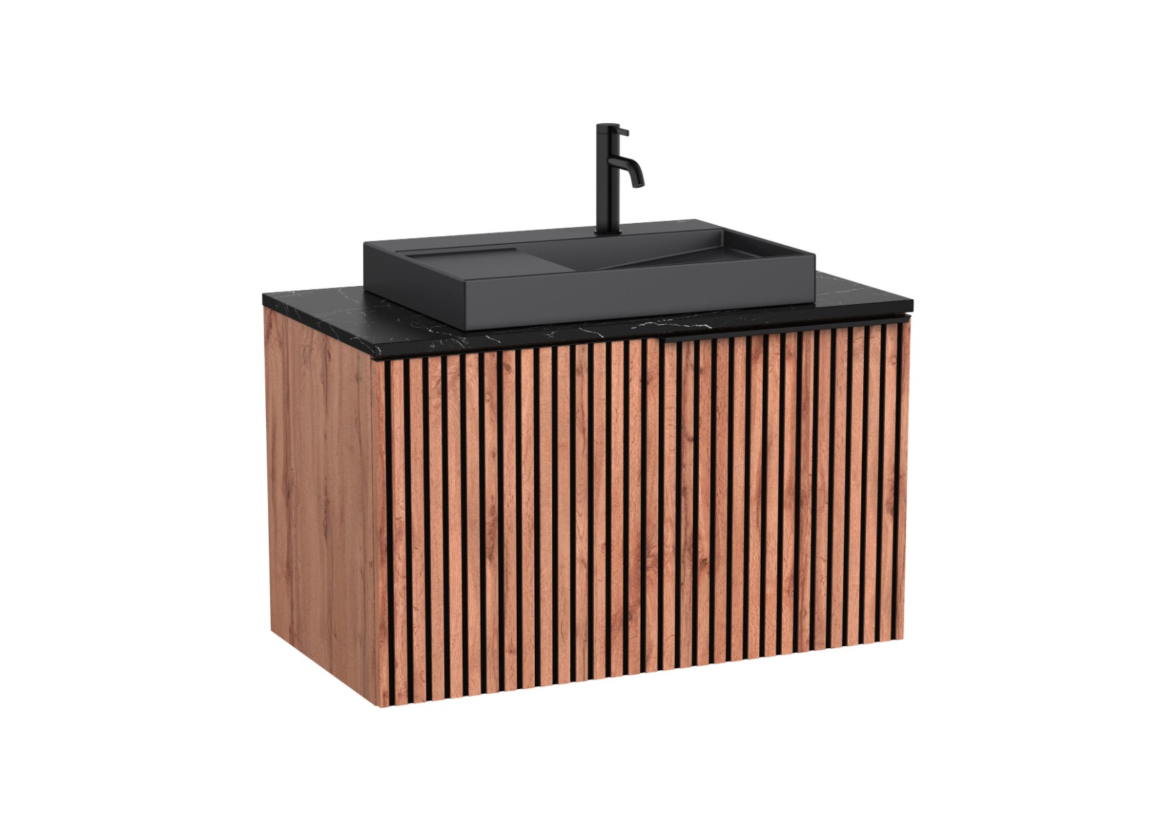 Horizon Vanity Unit with Marble Countertop and View Over Countertop Basin(Black) - Oak Riveria