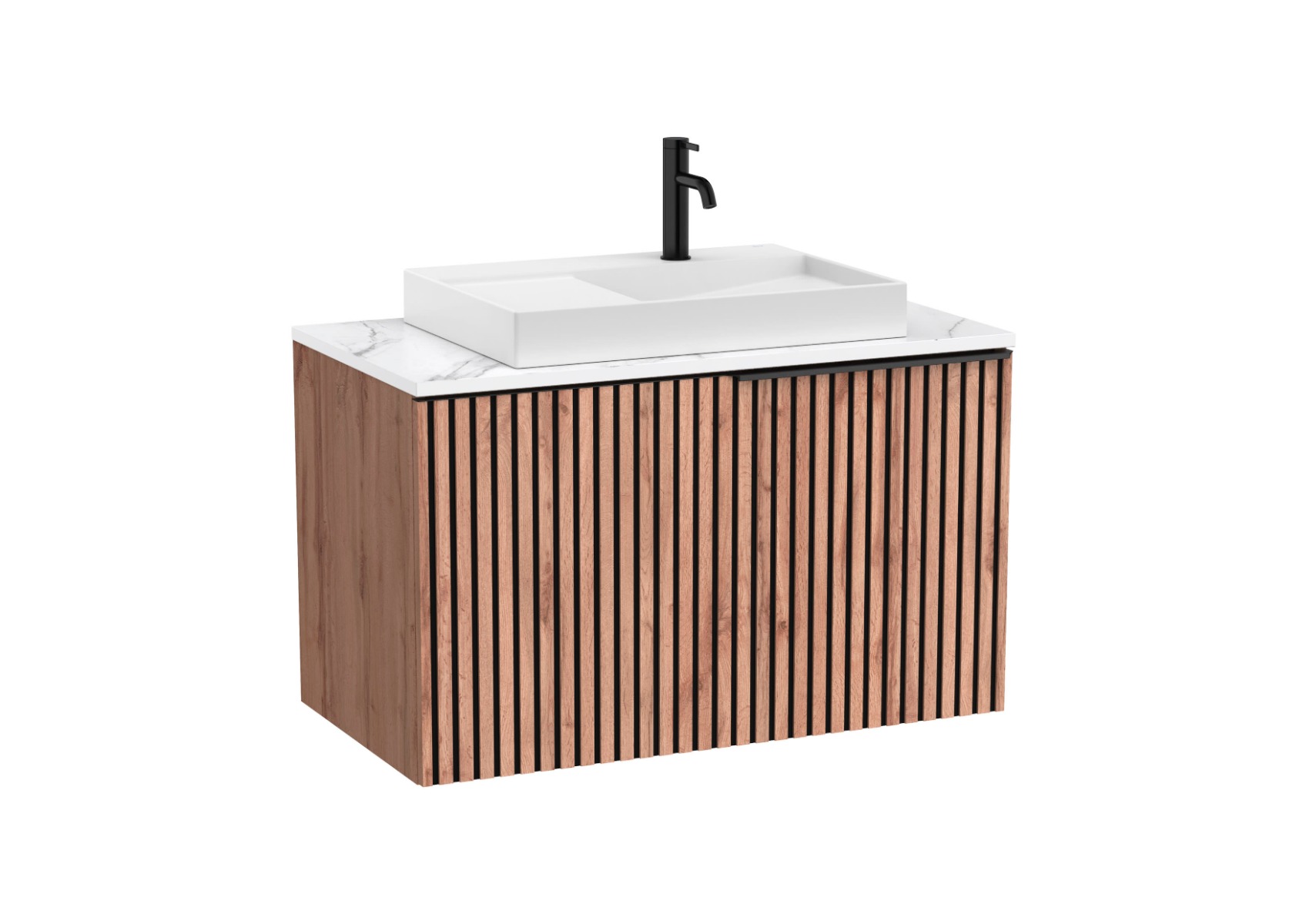 Horizon Vanity Unit with Marble Countertop and View Over Countertop Basin(White) - Oak Riveria
