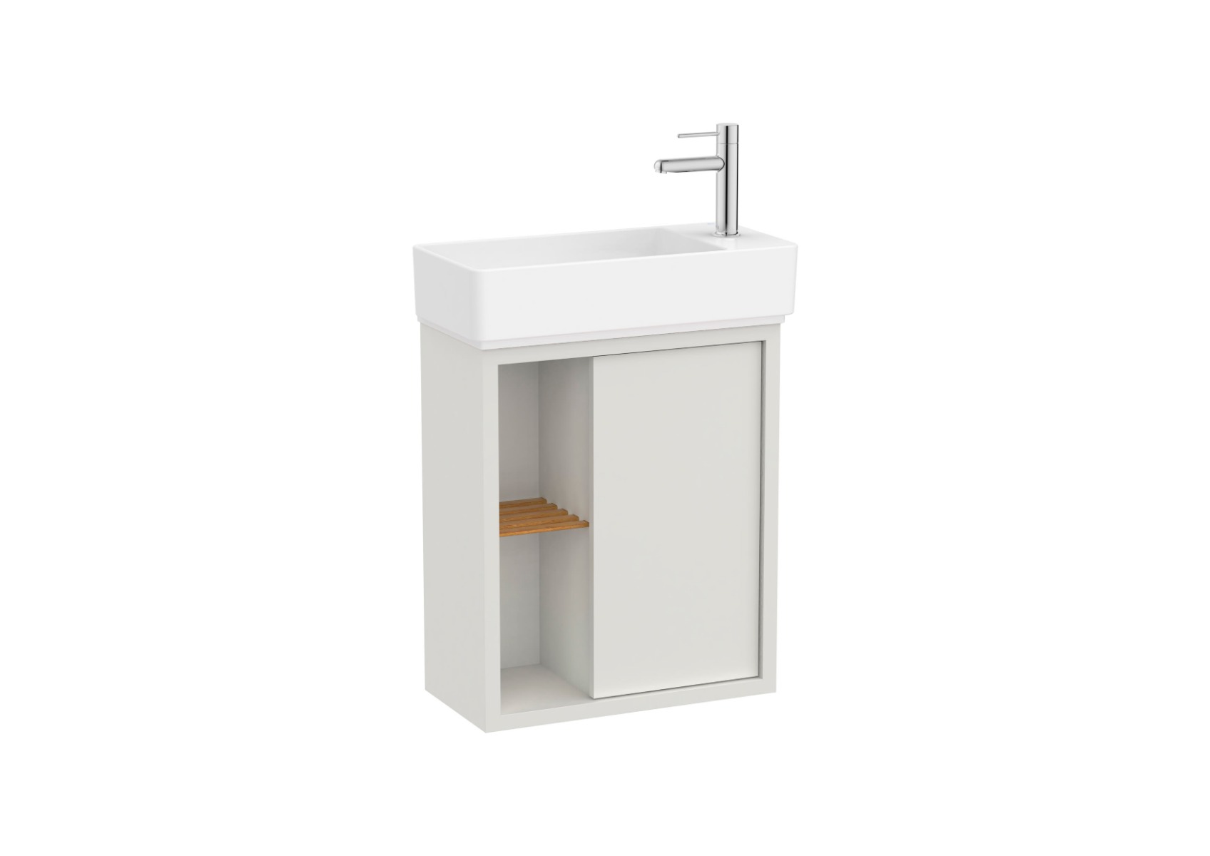 Tura Unik 550mm (Compact vanity unit with one door, side shelves and basin)- Off White