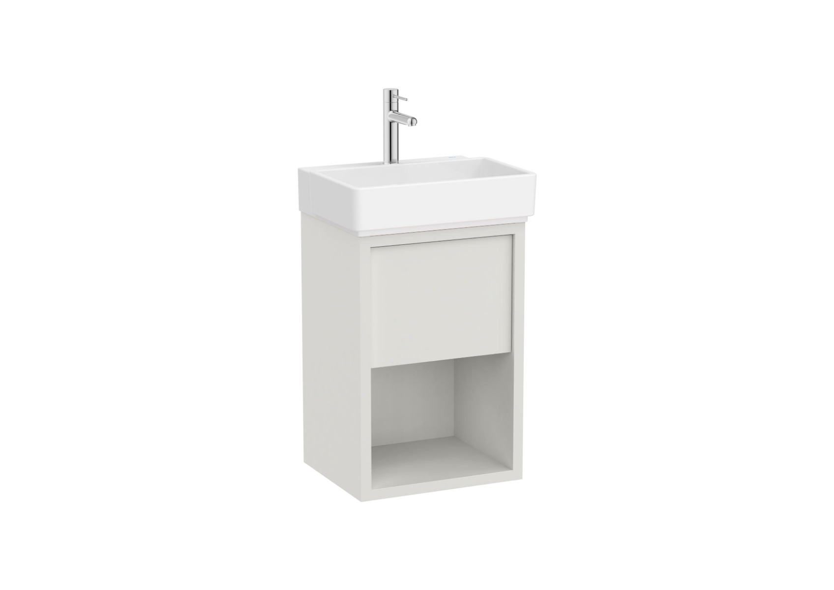Tura Unik 450mm (Compact vanity unit with one drawer, bottom shelf and basin) - Off White