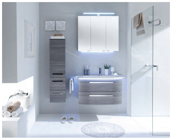 Contea Vanity Unit 817mm, Side Units 300mm & Mirror Cabinet - Graphite