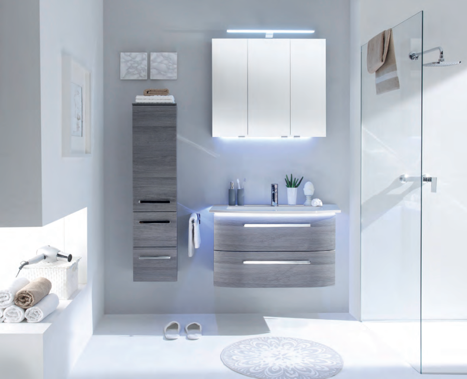 Contea Vanity Unit 870mm, Side Unit 300mm & Mirror Cabinet - Graphite structure horizontal effect
