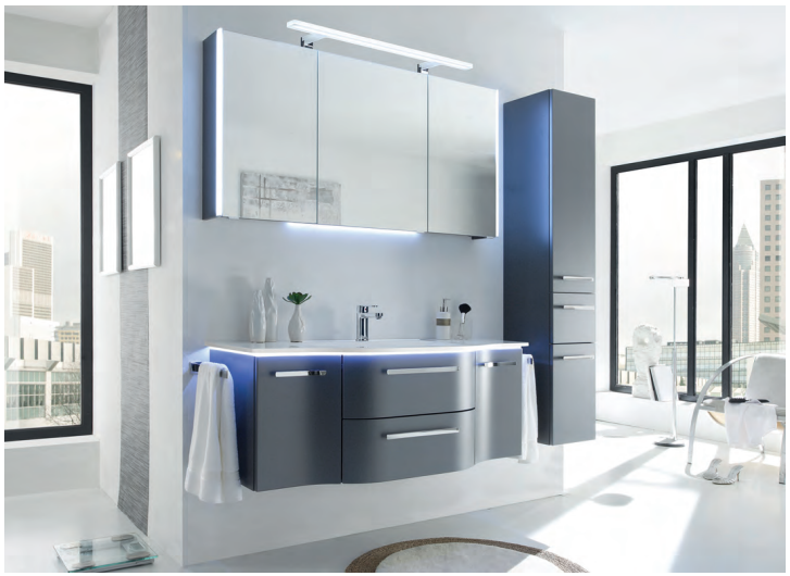 Contea Vanity Unit 1815mm, Side Unit 300mm & Mirror Cabinet - Metallic steel grey