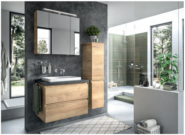 Pcon Select II Vanity Unit 750mm, Side units & Mirror Cabinet - Halifax oak