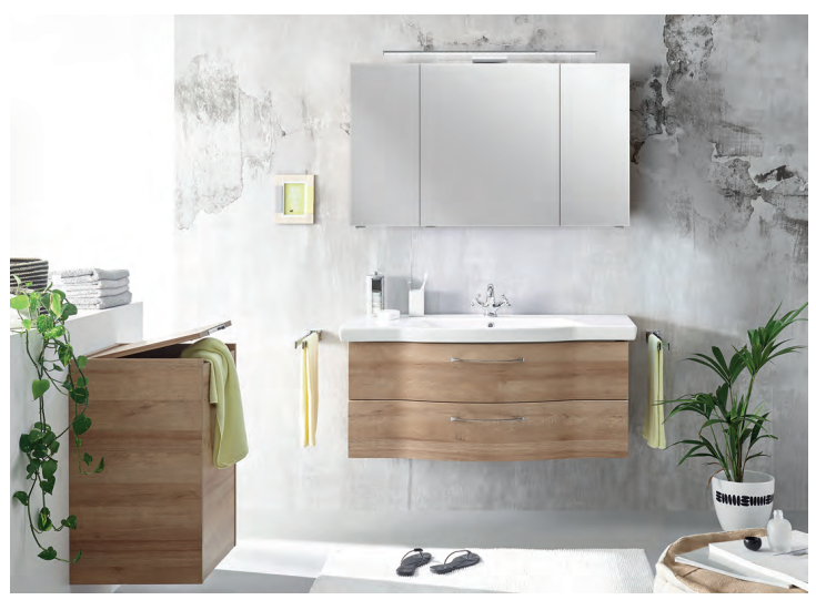 Series 6005 Vanity Unit 1220mm, Laundry Bag & Mirror Cabinet - Riviera oak