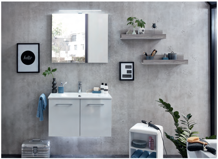 Series 6110 Vanity Unit 1000mm, Shelf & Mirror - Snow White gloss
