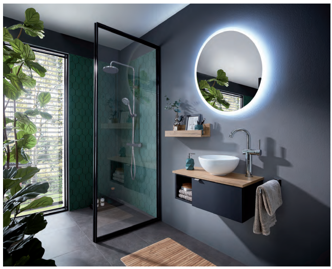 Series 6915 Vanity Unit 610mm & Round Mirror - Black matt
