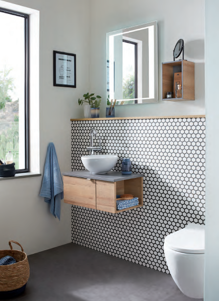 Series 6915 Vanity Unit 610mm, Shelf & Mirror - Riviera oak