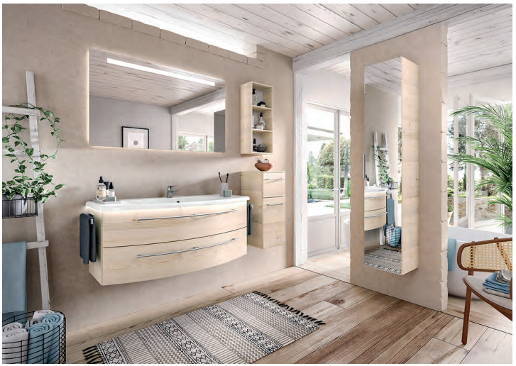 Series 7005 Vanity Unit 1236mm with White Basin, Side units & Mirror - Polar Pine