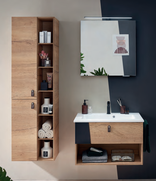 Series 7040 Vanity Unit 760mm, Side units & Mirror - Halifax oak