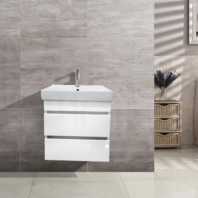 Ambiance wall mounted 2 drawer unit & Ceramic basin (AWH-60W)