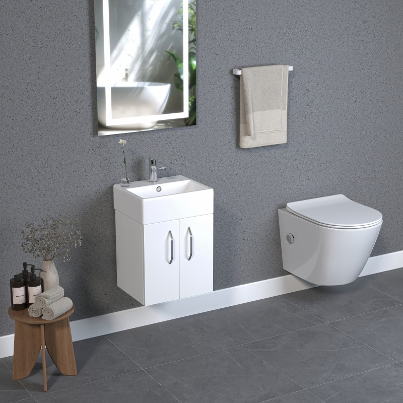 Base 2 door wall mounted vanity unit (BAS40W-WH)