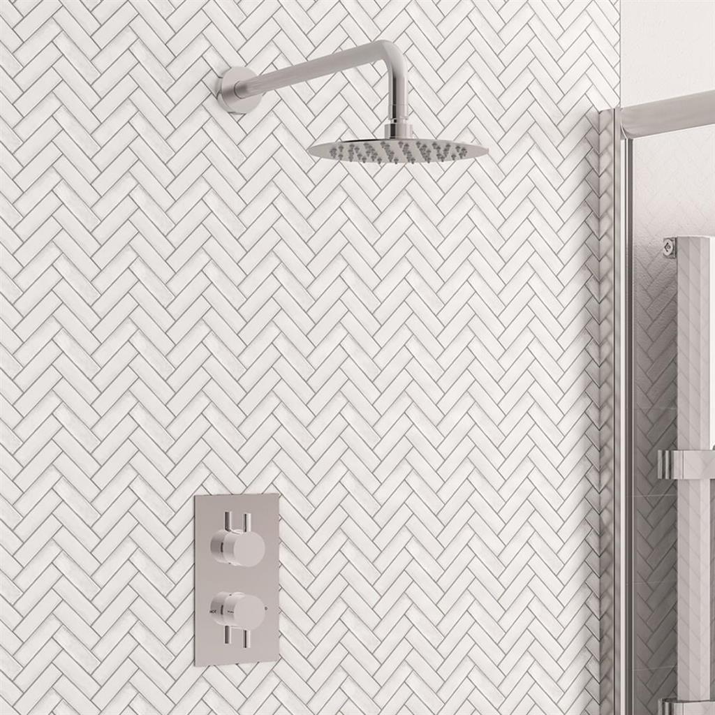 Shower Bundle with Concealed Valve, Round Shower Head & Arm - Chrome