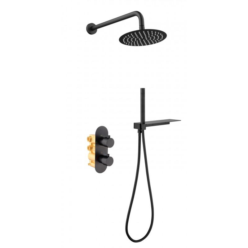 Onyx Black Round Thermostatic Shower Pack 2 Knob, 2 Outlet - (Vertical) (BRT-2)