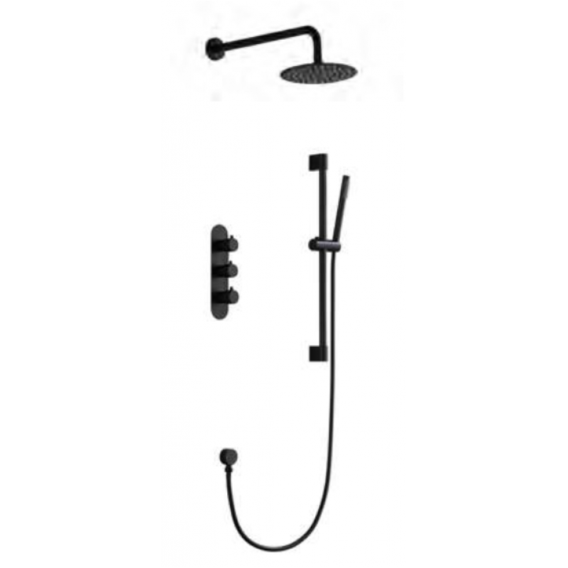 Onyx Black Round Thermostatic Shower Pack 2 Knob 2 Outlet - (Vertical) (BRT-3)