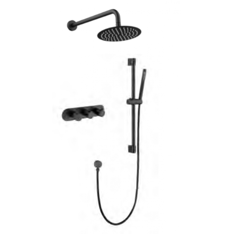 Onyx Black Round Thermostatic Shower Pack 3 Knob 2 Outlet - (Horizontal) (BRT-3 H)