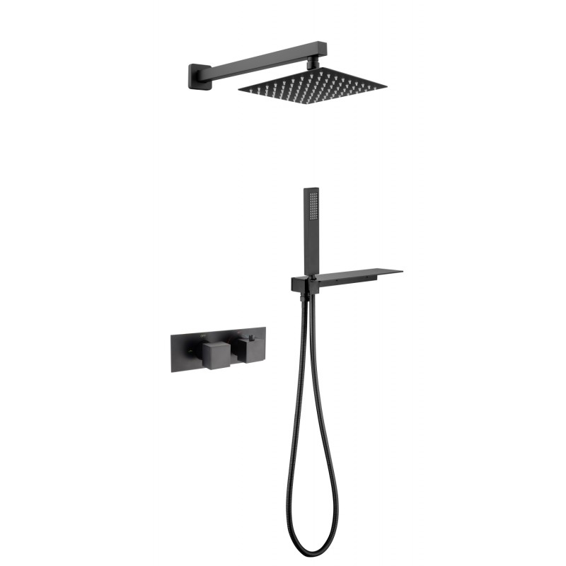 Onyx Black Square Thermostatic Pack 2 Knob 2 Outlet - (Horizontal) (BST-2 H)