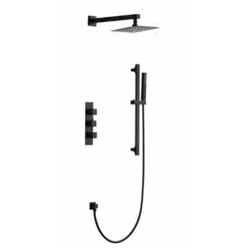 Onyx Black Square Thermostatic Shower Pack 3 Knob 2 Outlet - (Vertical) (BST-3)