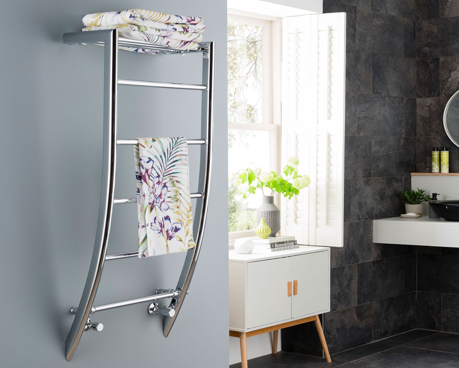Contemporary Carina Towel Rail Dual Energy-Chrome 1200x500