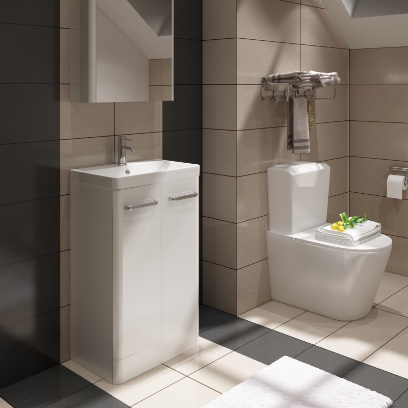 Charm Floor Standing (2 Door) Unit & Ceramic Basin. Colour - High Gloss White Ba (CHA500F)