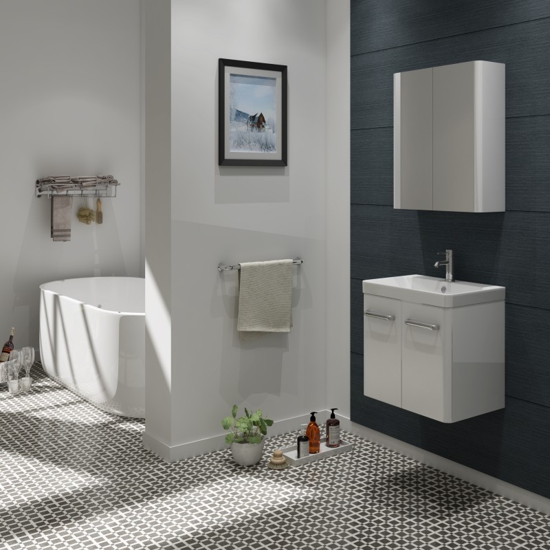 Charm Wall Mounted (2 Door) Unit & Ceramic Basin. (CHA500W)