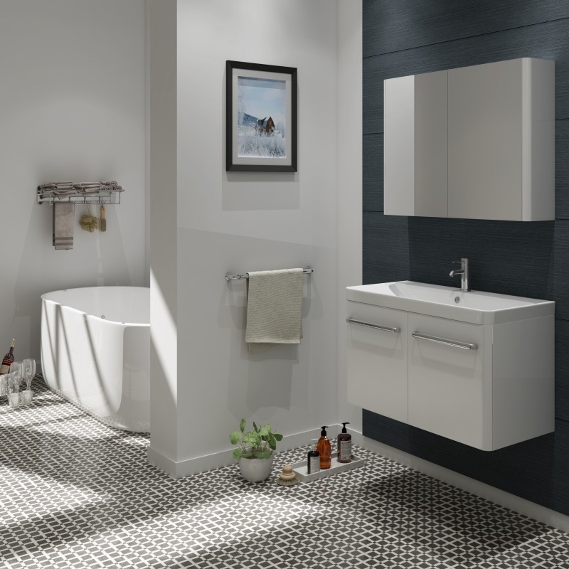 Charm Wall Mounted (2 Door) Unit & ceramic basin (CHA800W)