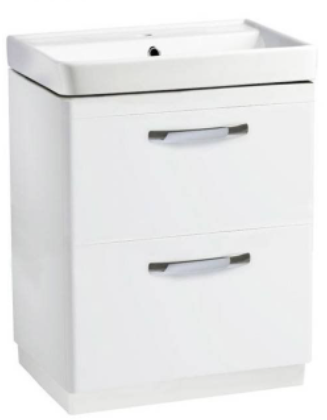 COMPASS 600 DOUBLE DRAWER FREESTANDING UNIT & BASIN GLOSS WHITE