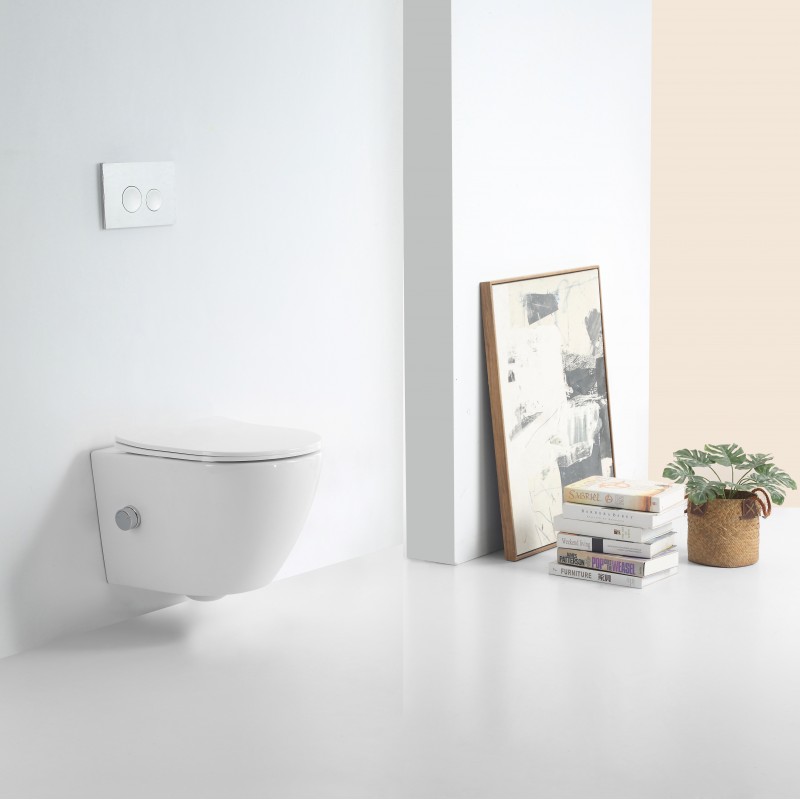 Comfort short projection rimless wall hung pan with pre-installed temperature co (COM001-B)
