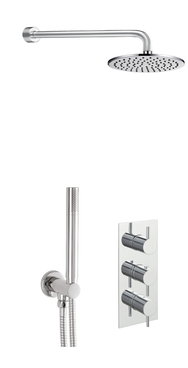 Round Thermostat with Overhead Shower and Fixed Shower Handle COM040