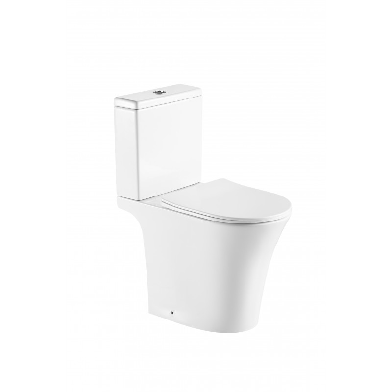 Comfort rimless high rise c/c toilet with soft close slim seat cover (open back) (COM333)