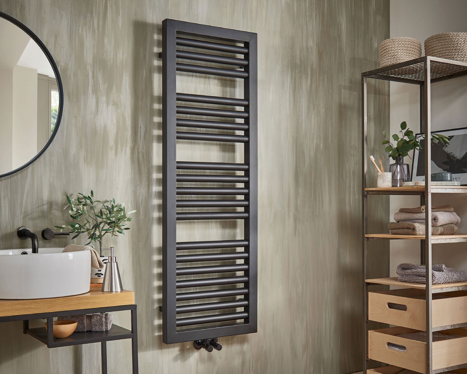 Contemporary Contrast Towel Rail Heating Only - Matt Black 1200x500