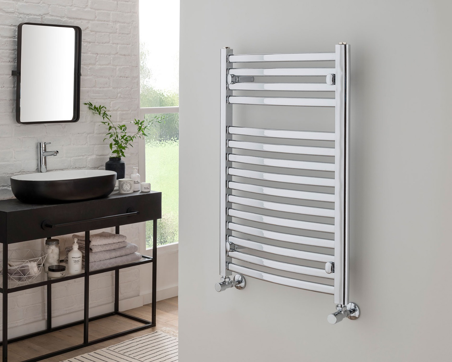 Contemporary Curvee Towel Rail Heating-White 1100x500