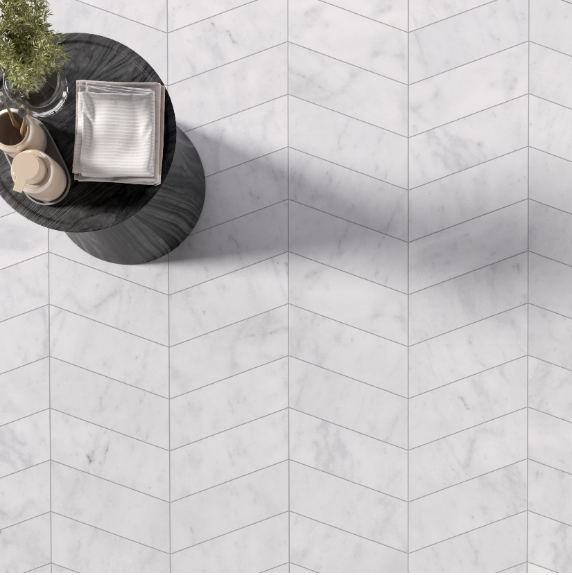 Carrara White Chevron Polished 100x305x10mm- Price per m2